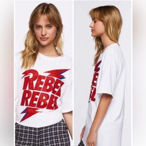 NWT** DAVID BOWIE GLITTER REBEL REBEL SHORT-SLEEVE TEE SHIRT